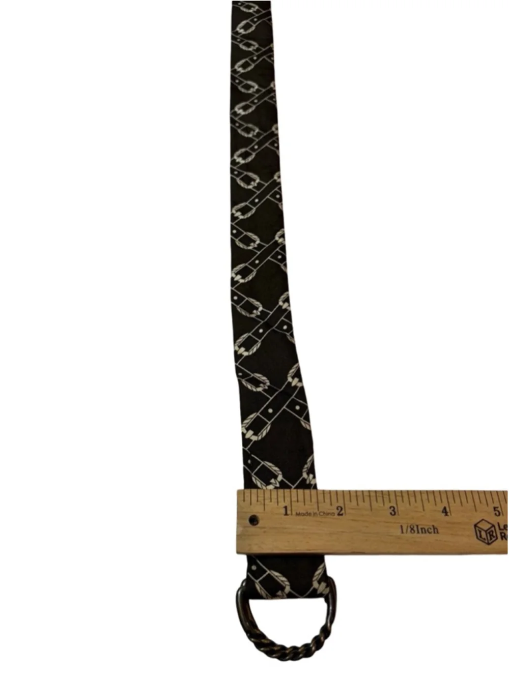 J Crew Silk Tie Brown Equestrian Belt Print D Ring Keeper Classic